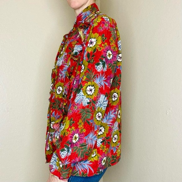 Molly Bracken Red Ruffle Floral Button Down Shirt - Picture 2 of 8